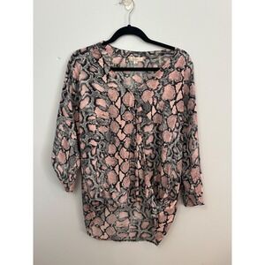 Halo‎ Snake Print V Neck Blouse Top Tunic Pink Gray Animal Print Medium